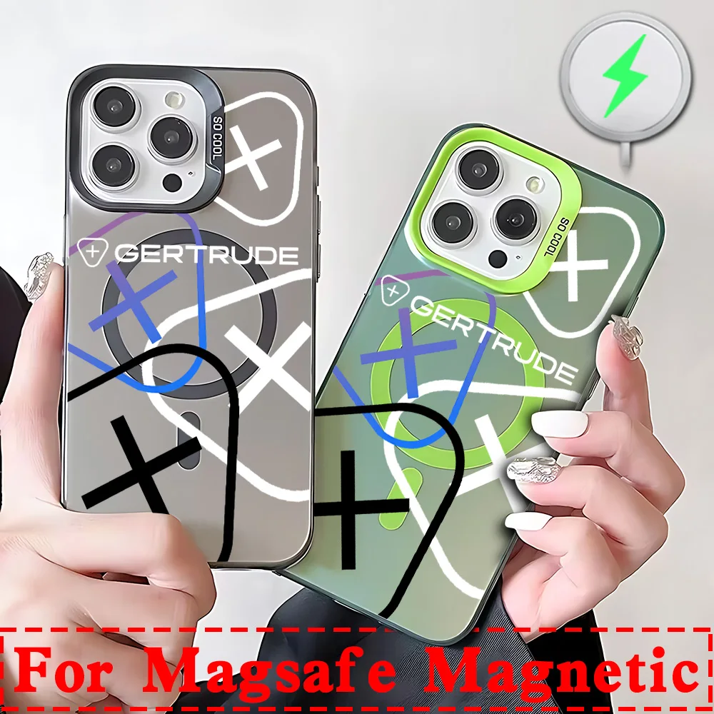Модный магнитный чехол Magsafe для iPhone 11 12 13 14 15 16 Pro Max Plus мягкая посеребренная задняя