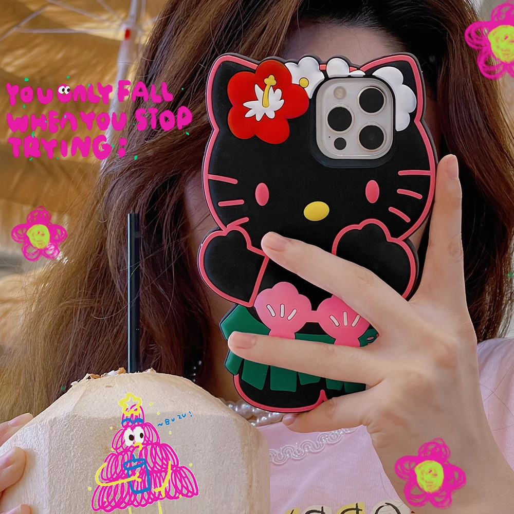 3D Stereoscopic Sanrio Hello Kitty Phone Case For iPhone 14 13 12 11 Pro Max Plus 14Pro Silicone soft anti-fall Back Cover