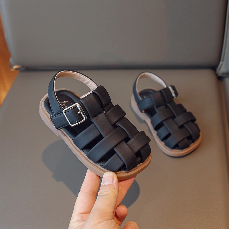 

Britain Style Children Fashion Girls Sandals 2023 Summer New Baby Boys Sandals Weave Peep-toe Breatheable Soft Kids Shoes Flat