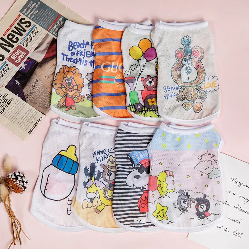 

Summer Ice Silk Pet Dogs Clothes Cartoon Animal Print Sphynx Cat Clothes Breathable Yorkshire Vest Clothig Puppy Vest Overall