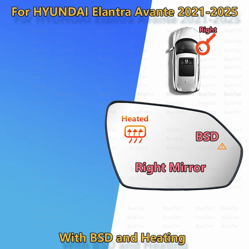 

С BSD для Hyundai ELANTRA 2021 2022 2023 2024 , левое/правое стекло зеркала заднего вида/L 87611-AA000 R 87621-AA000/объектив зеркала заднего вида