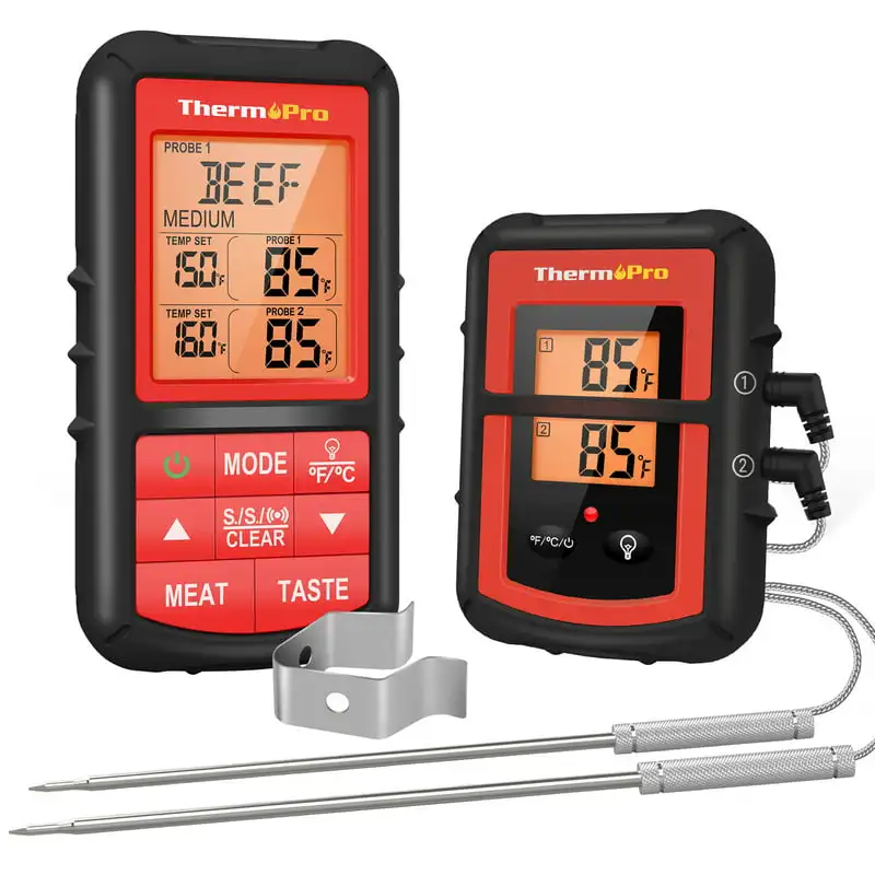 

Wireless Meat Thermometer with Dual Meat Probe, Digital Cooking Food Meat Thermometer Wireless for Smoker BBQ Grill Thermometer