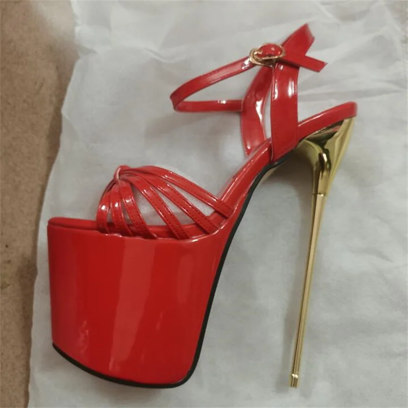 SDTRFT 22cm Metal Super Thin High Heels Platform Sandals Buckle Shoes Woman Pumps SUMMER Peep Toe Bridal Catwalk Shows Stilettos
