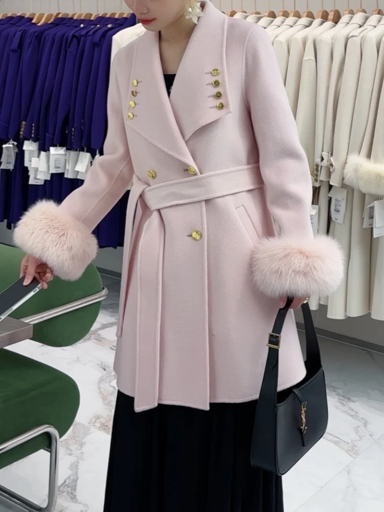 Двустороннее кашемировое пальто Socialite Sle из лисьего меха женская зимняя новая