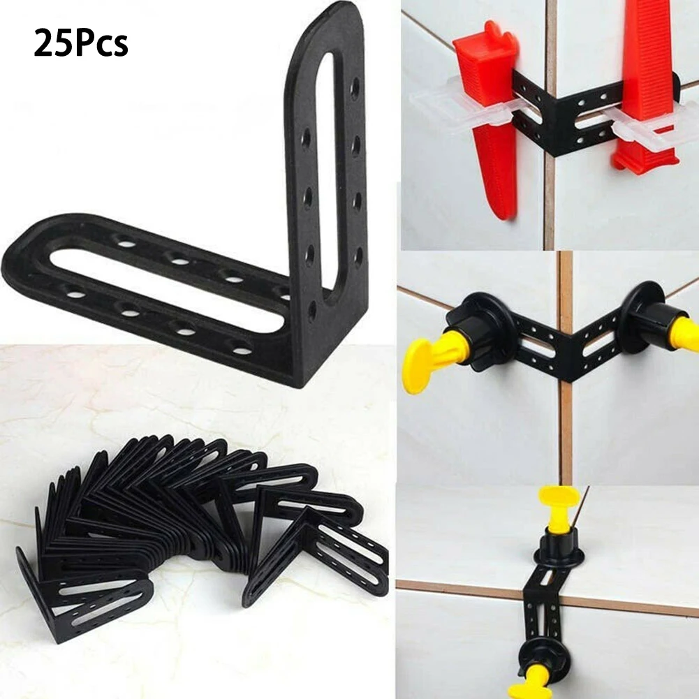 

25pcs Tile Leveling Spacer 2.4x0.98x2.4in For Floor Wall Tiles Black Steel Angle System Removable Reusable Tile Leveling Spacer
