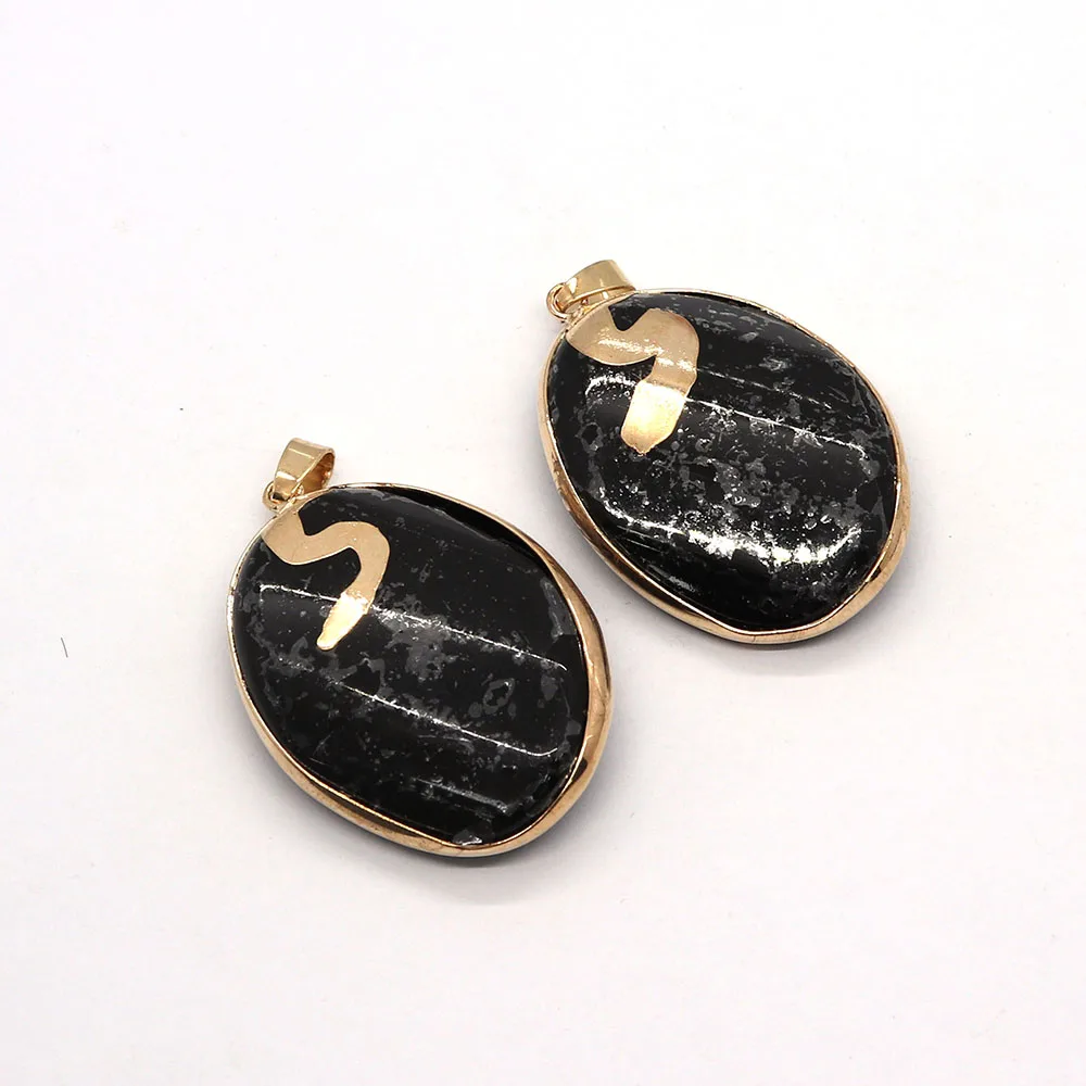 

Blue Pine Stone Pendants Natural Stone Fashion Jewelry DIY Making Earrings Necklaces Oval Geometric Charms Vintage Accessories