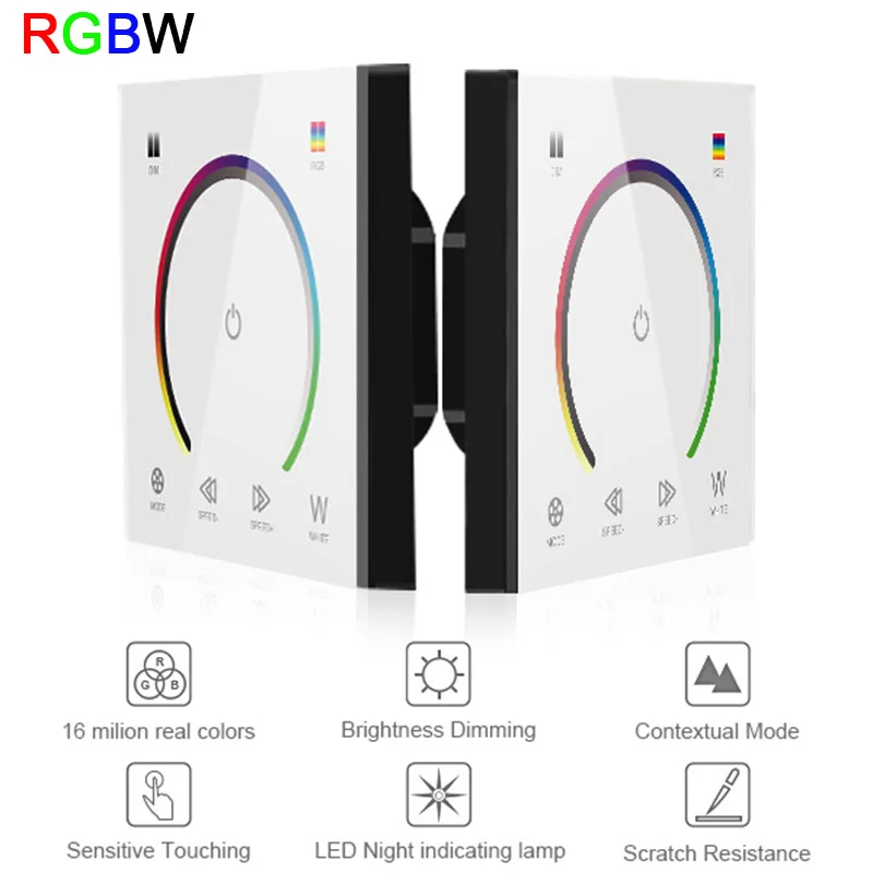 New 86 Touch Panel DC12V 24V single color/CT/RGB/RGBW Controller Lamp Dimmer Switch LED Strip Light Tempered Glass Wall Switch