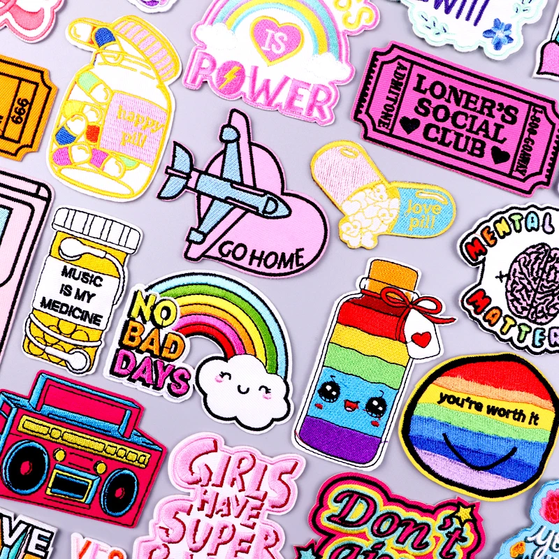 

Cartoon Patch Iron On Patches On Clothes Letters Fabric Stickers Stripe Badges Flower Applique Embroidered Patches For Clothing