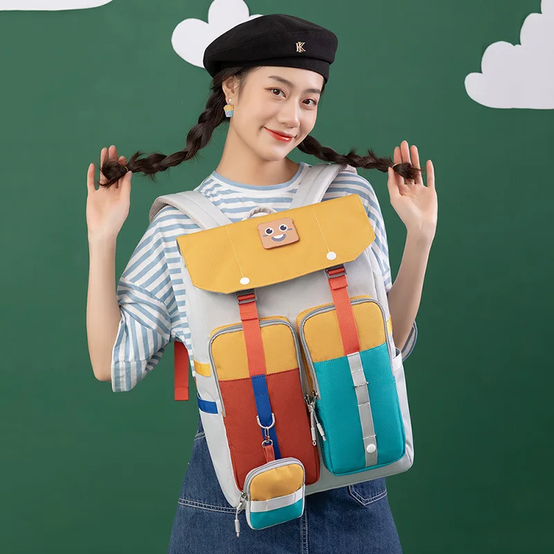 

Women Fashion Backpack 2022 Girl Travel Simple Large Capacity Contrasting Colors Kawaii Student Oxford Schoolbag with Coin Purse