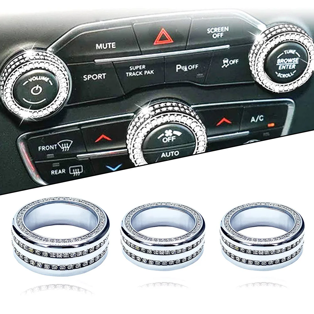 

3Pcs Bling AC Air Conditioner Volume Adjustment Knob Button Cover Fits For Dodge For Jeep Scratch-Resistant Interior Accessories