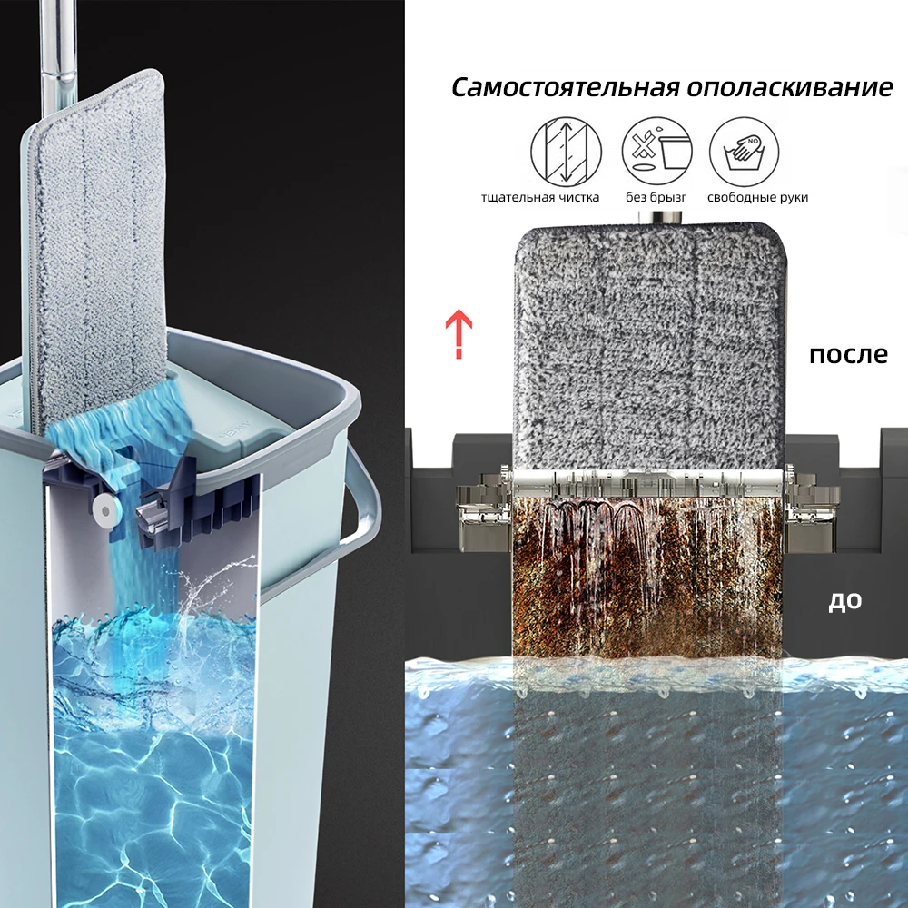 Швабра для пола с ведром вращающаяся на 360 градусов швабра отжимом без рук отжима