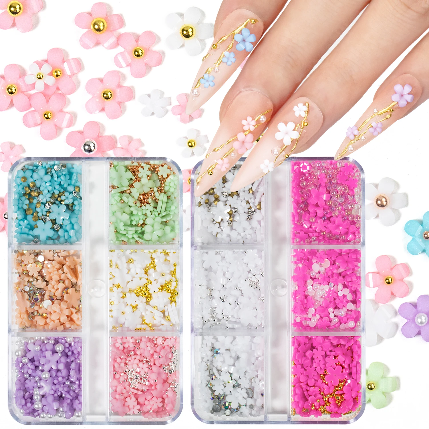 

Nail Charms Five-petalflower Flower Color Acrylic Flower Golden Silver Mixed Steel bead Nail Accessory DIY Rhinestone