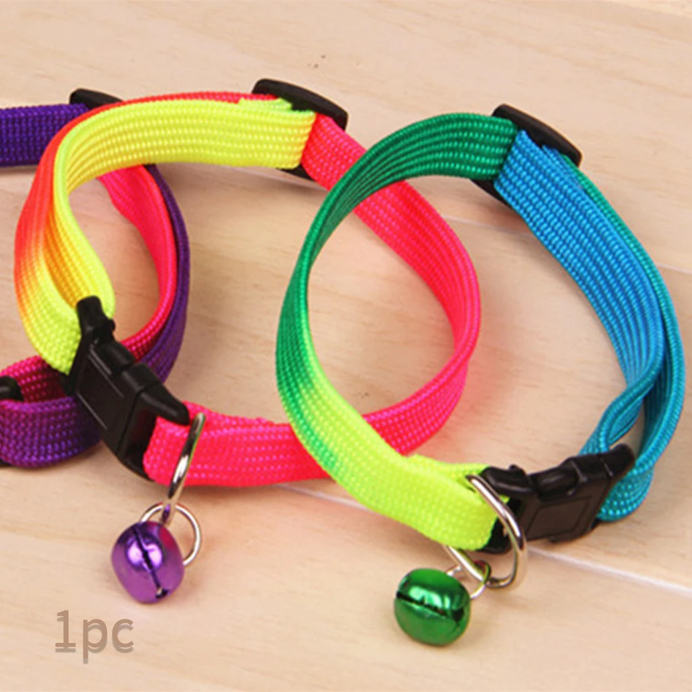 

With Bell Pet Collar Colorful Dog Cat Adjustable Length Durable Wear Resistant