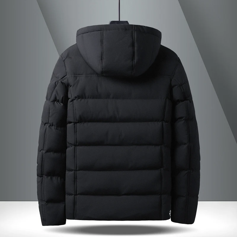 Large Size Thick Cotton Coat New Winter Pure Color Parka Quality Men Stand Collar Warm Thick Jacket Men's Fashion Casual Parka