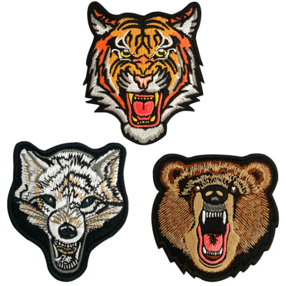 

Tiger Wolf Bear Embroidered Armband Clothing Hot Paste Piece Ferocious Animal Hole Shoes Hat DIY Decorative Accessories