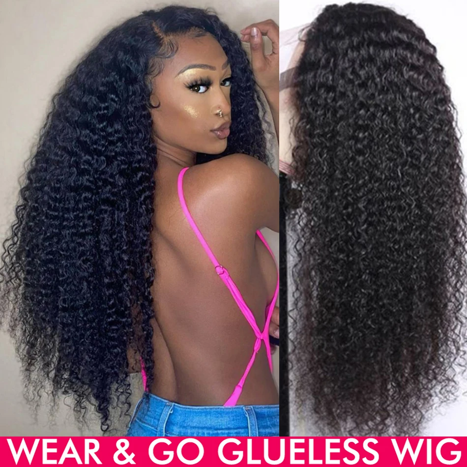 

Носите Go бесклеевой парик монгольский кудрявый 13x4 HD прозрачный кружевной бесклеевой предварительно выщипанный человеческий парик Ready To Go 4x 4/5X5 парик на сетке