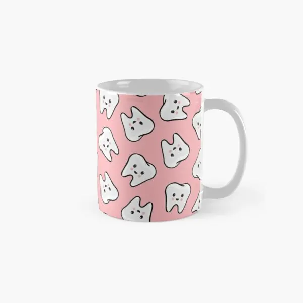 

Happy Teeth On Pink Dentistry Classic Mug Image Gifts Design Printed Simple Handle Round Picture Cup Tea Photo Drinkware