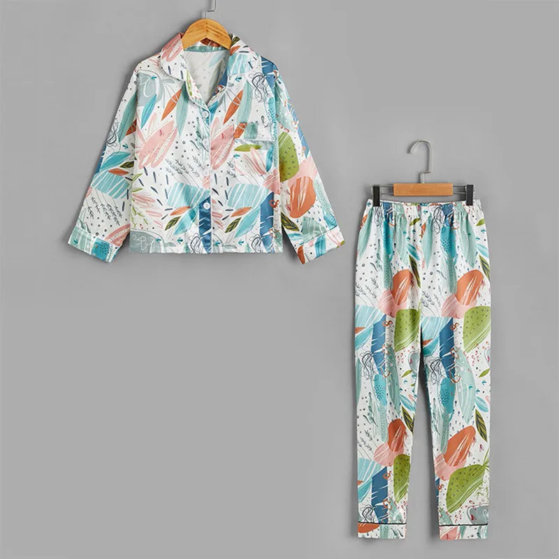 

Весна-Осень 2023, Детская Пижама, костюм с длинными рукавами и абстрактным принтом, имитация шелка, домашняя одежда для мужчин и девочек