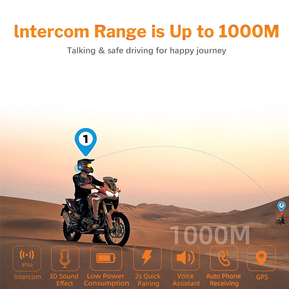 Мотогарнитура для шлема с FM-радио Bluetooth 1000 5 0 м | Автомобили и мотоциклы