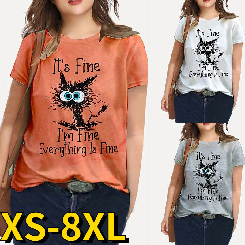 

2022 New Fashion 3D Cat Printing Tops Women Round Collar T-shirt Summer Casual Loose Short Sleeve Pulllover Clothes Everyday Tee