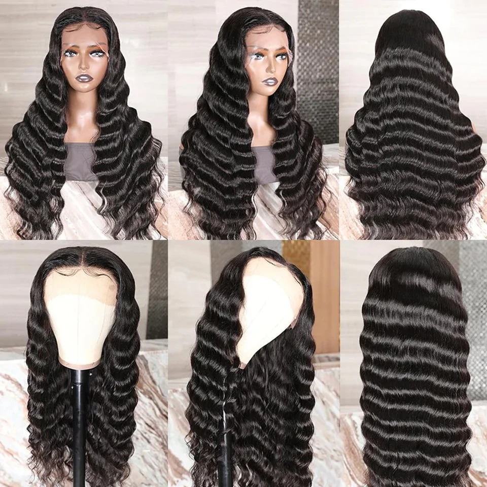 Loose Deep Wave Wig 13x4 Lace Frontal Human Hair Wigs for Women Pre Plucked 180 Density Deep Curly Transparent Lace Frontal Wigs