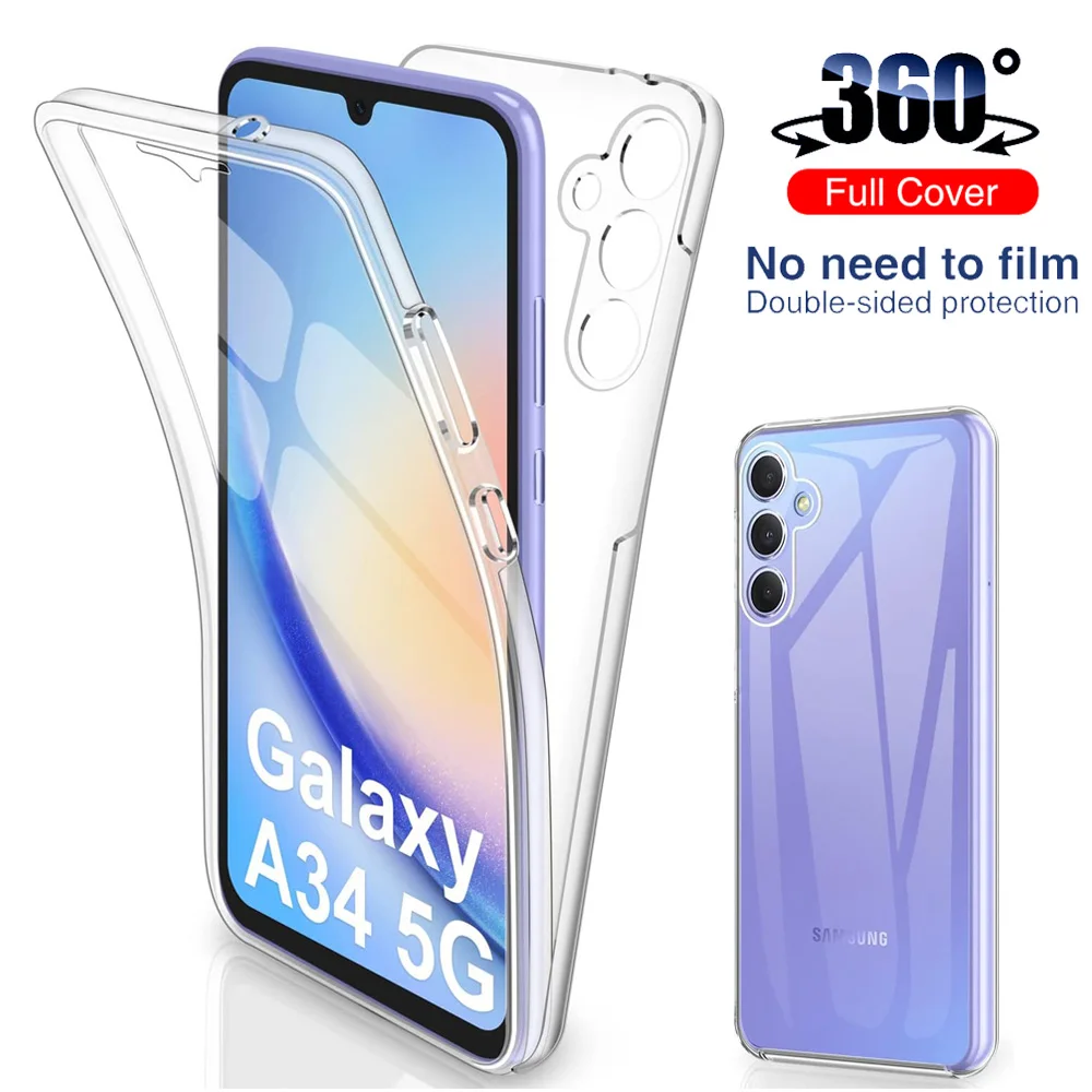 360 двухсторонний противоударный чехол для Samsung Galaxy A34 прозрачный полноразмерный защитный чехол для Samsung A54 A14 A04S A53 5G A13 360 двухсторонний противоударный чехол для Samsung Galaxy A34 прозрачный полноразмерный защитный чехол для Samsung A54 A14 A04S A53 5G A13