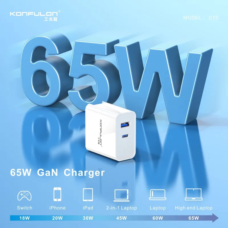 

USB C Charger 65W PD 3.0 GaN Type Foldable Adapter with 3-Port for iPhone 14 Pro Max/14 Plus/13, MacBook Pro, iPad Switch,Huawei