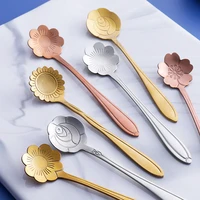 rose gold stainles steel spoon flower shaped dessert coffee spoon ice cream candy mixing tea spoon mini spoon