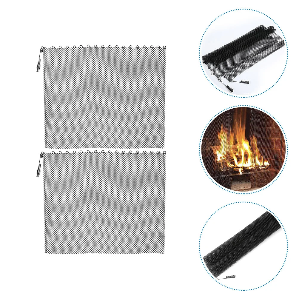 

2pcs Fireplace Mesh Screen Curtains Fireplace Screen Panels with Handles Stove guard