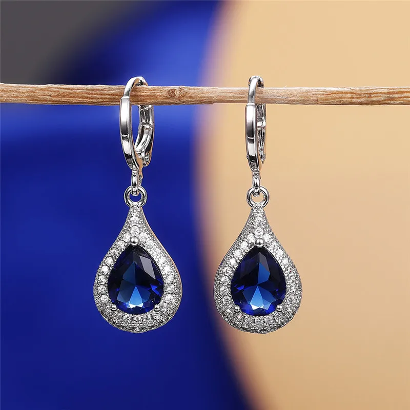

New Temperament Blue Water Drop CZ Dangle Earrings for Women Engagement Wedding Anniversary Party Female Trendy Jewelry 2023
