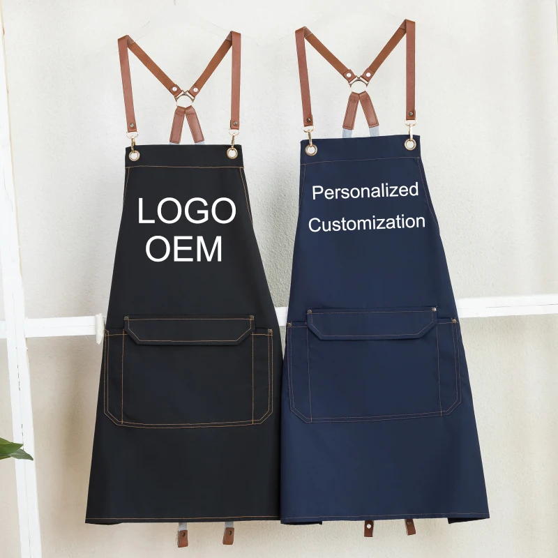 Korean Chef Aprons for Men Women with Pockets Kitchen Cotton Canvas Cross Back Heavy Duty Adjustable Work Apron Home BBQ Overol