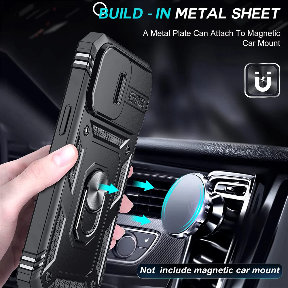 Case For iPhone 14 13 12 11 Pro XS Max 8 7 Armor Designed Shockproof Rugged Military Grade Protective Slide Lens Protector Case