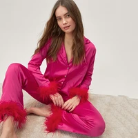 designer women sleepwear luxury purple sleeping gowns and pyjamas winter pyjamas women feather sleepwear 2 piece set