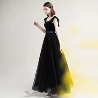2022 fashion black tulle evening dresses a line long lace up backless square collar homecoming wedding banquet prom gown elegant