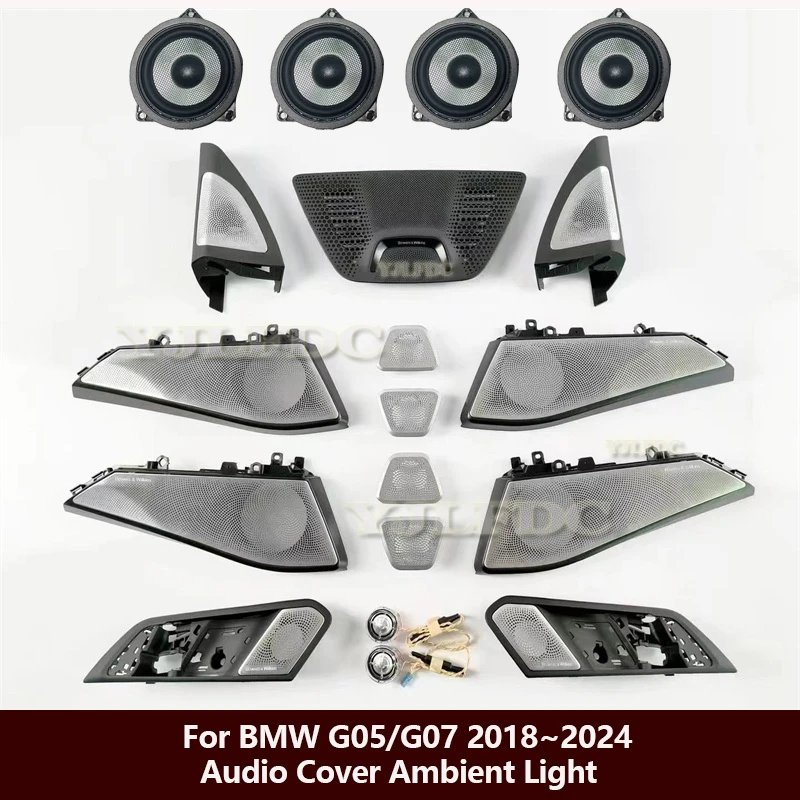 

Для BMW X5 G05, X7 G07 Светящаяся ночная подсветка, накладка динамика, светодиодная подсветка для передней и задней двери, свечение автомобильного звукового сигнала, крышка уплотнительного динамика
