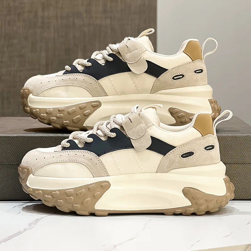 Autuspin 5cm Platform Mixed Colors Women Sneakers 2023 Retro Genuine Leather Four Season Vulcanize Shoes Casual Outdoor Size 39