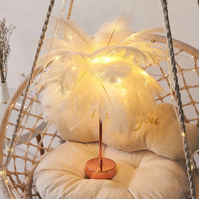

Creative DIY nightlights feather Desk Lamps For home Bedside Lamp rechargeable LED light night lights room Decoration bedroom