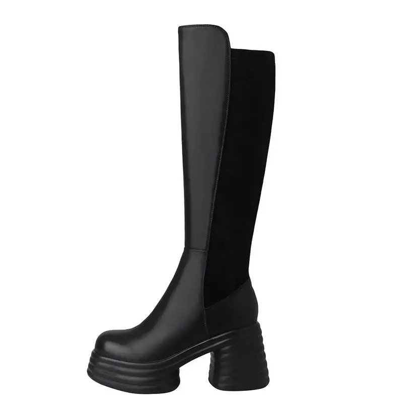 Сапоги-гладиаторы из бычьей кожи на очень высоком каблуке с круглым носком