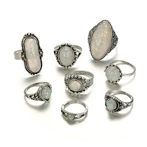 Винтажный набор колец в старинном стиле из искусственного камня для женщин и мужчин, богемное геометрическое овальное кольцо с кристаллом, ювелирные изделия, кольца