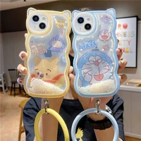 disney winnie the pooh doraemon liquid pearl cat ear band bracelet phone cases for iphone 13 12 11 pro max xr xs max back cover