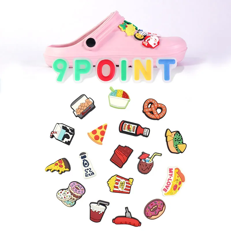 

PVC Shoe Charms Cartoon Donut Shoe Accessories Pizza Shoe Decoration Hot Dog Shoe Buckles Pins for Croc Sandals X-mas Gifts Jibz