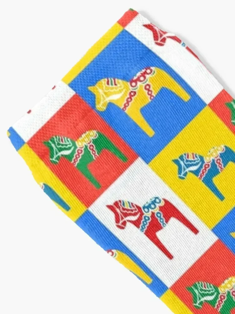 Dala Horses Dalarna Squares Швеция Horse Dalecarlian Шведские красочные носки Host с цветочным принтом