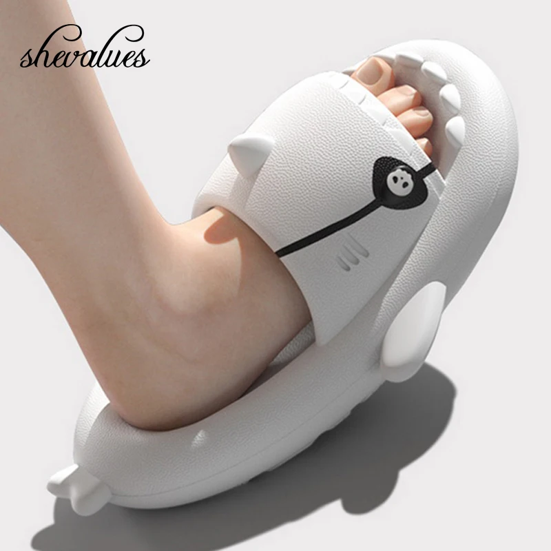 Shevalues Shark Slippers Women 2023 Summer Pirate Cartoon Platform Slippers House Women Slides Outdoor Couple Beach Flip Flops