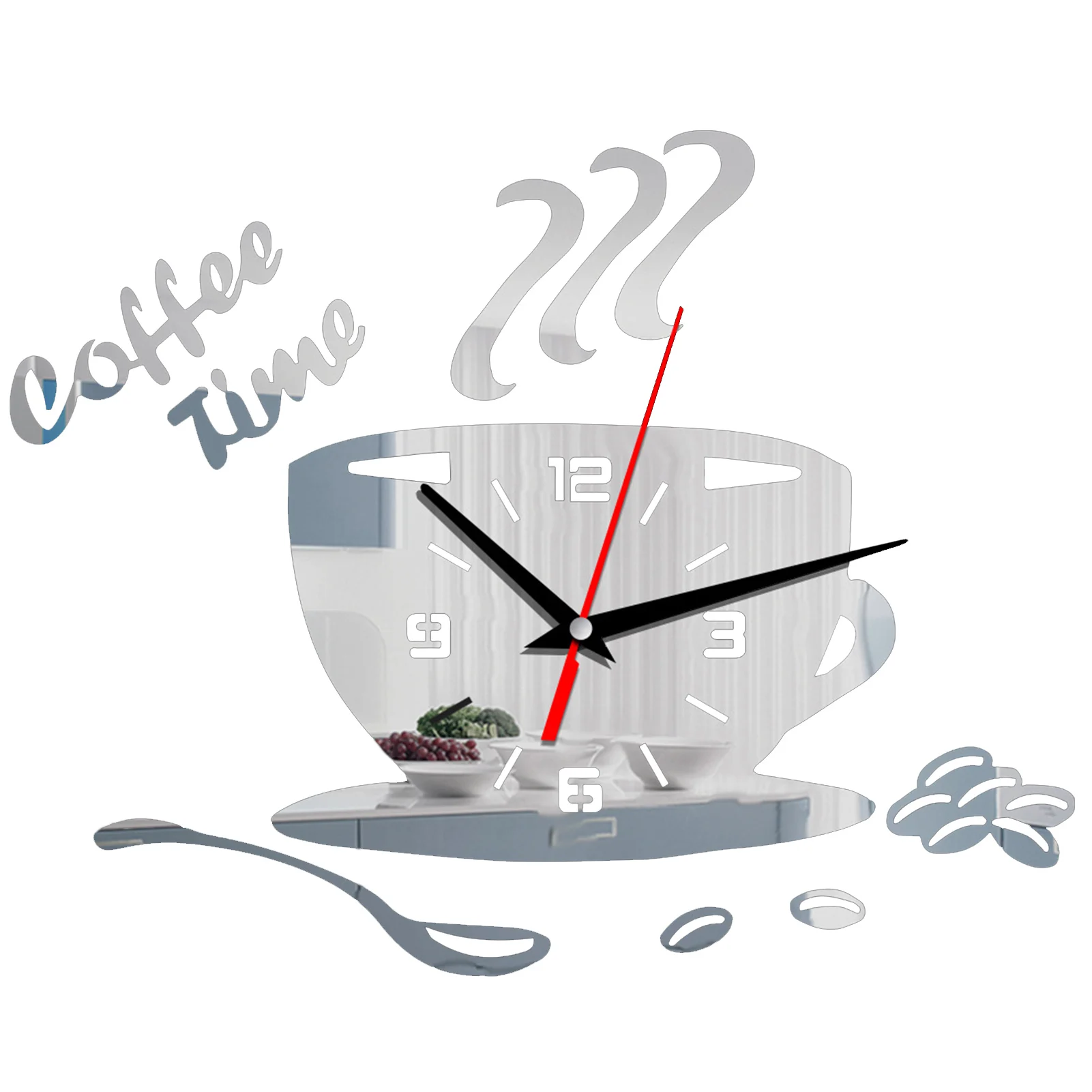 

Coffee Cup Shaped Wall Clocks 3D Acrylic Mirror Wall Clock Sticker Fashion DIY Quartz Clocks Home Decoration Living Room Sticker