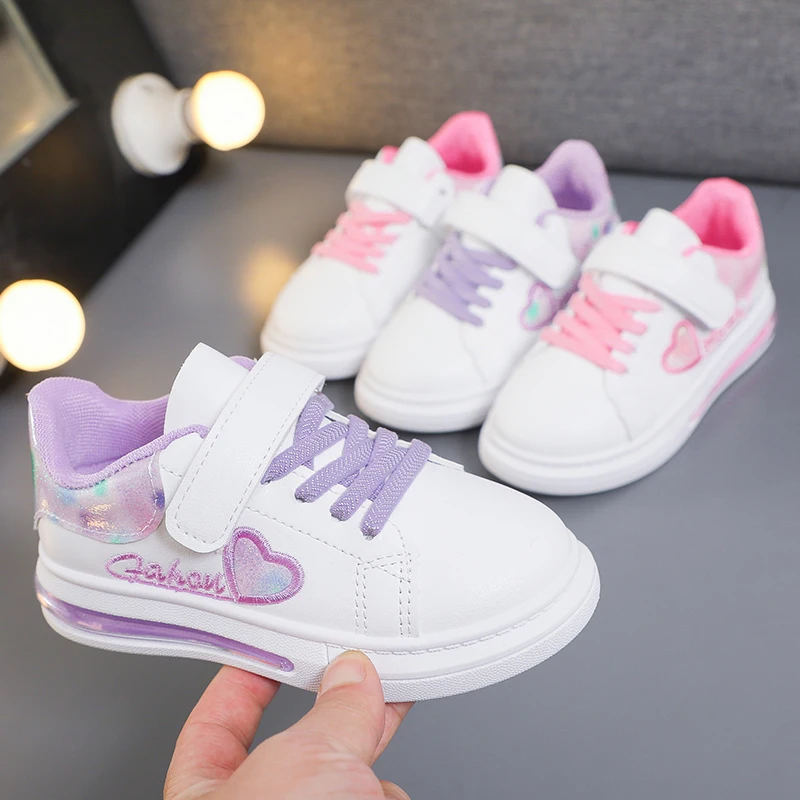 Enlarge Children's Girls Shoes Spring Autumn Kids Schoenen Casual Sports Hook & Loop Love Embroidery Princess Girls Sneakers