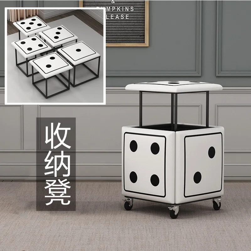 

Bar Stool Space-saving Small Apartment Combination Cube Creative Multifunctional Household Stackable Leather Dice Low Stool