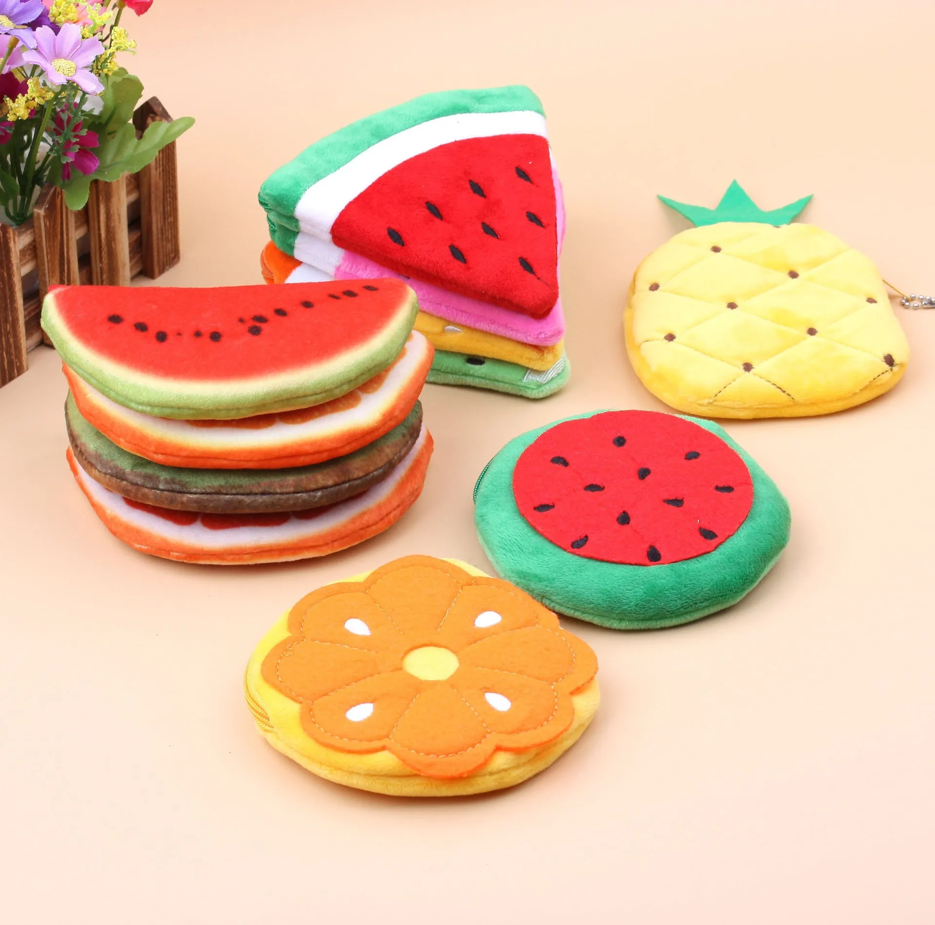 

Cute Plush Fruit Coin Purse Mini Storage Bag Section Data Cable Headphone Bag Day Gift Key Pendant Fruit Purse For Children