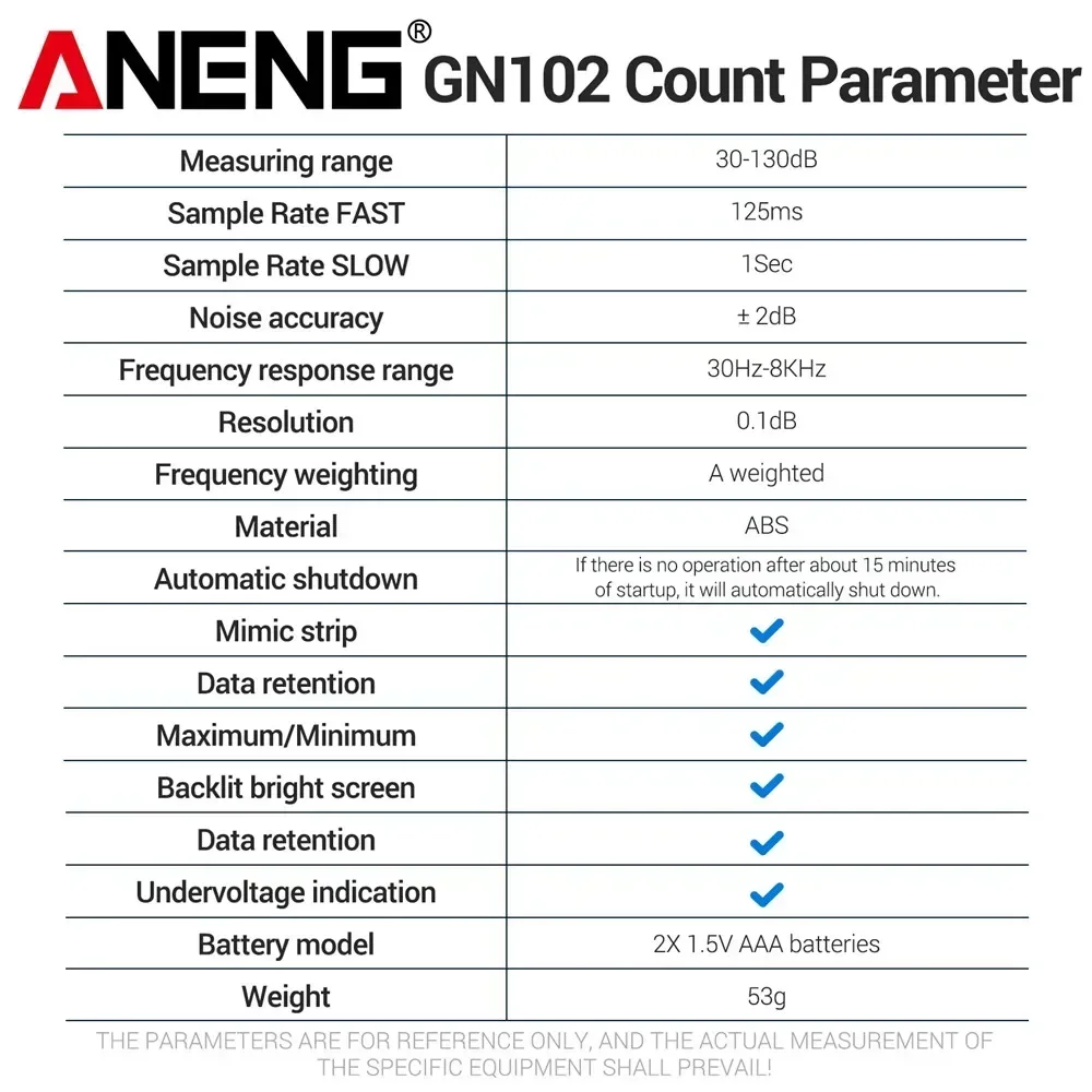 Цифровой измеритель уровня звука ANENG GN102, 30-130 дБ, портативный измеритель уровня шума, измеритель децибел, инструмент для измерения шума. (art.: 3920db15fcfa4) - 3920db15fcfa4
