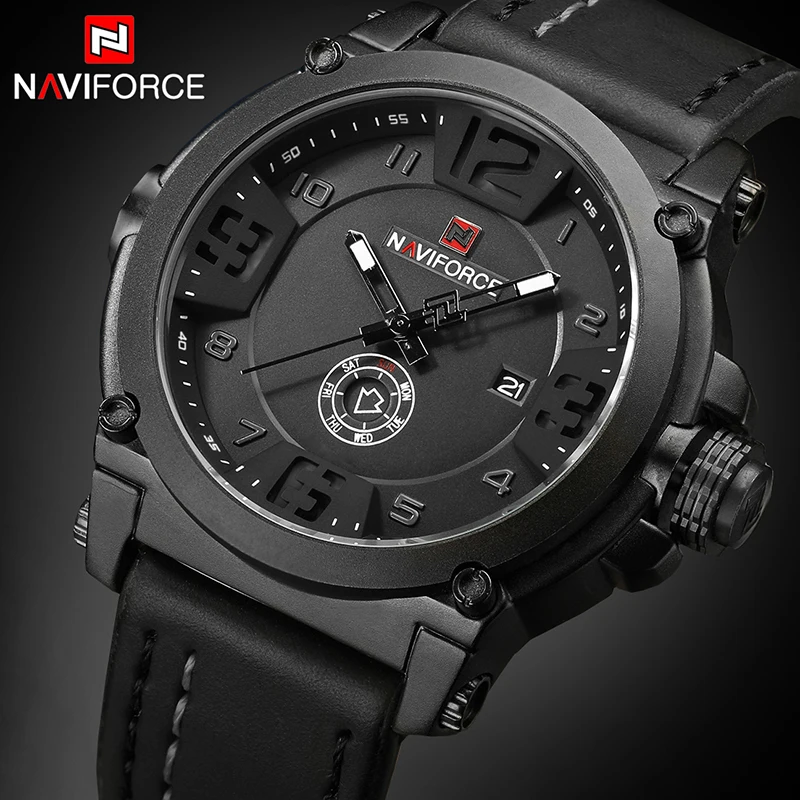 

NAVIFORCE Top Luxury Brand Men Sports Military Watch Analog Date Week Display Quartz Watches Fashion Leather Waterproof Clock