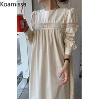 koamissa ruched women lace transparent maxi dress long sleeves o neck lady patchwork straight dresses chic kroean vestidos 2022